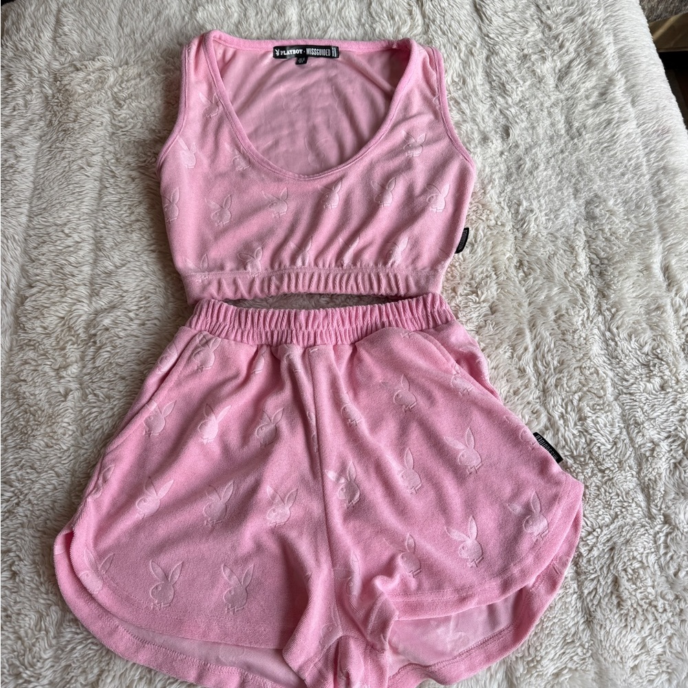 PLAYBOY x Missguided Pink Lounge Set shorts & top 6/4 Small